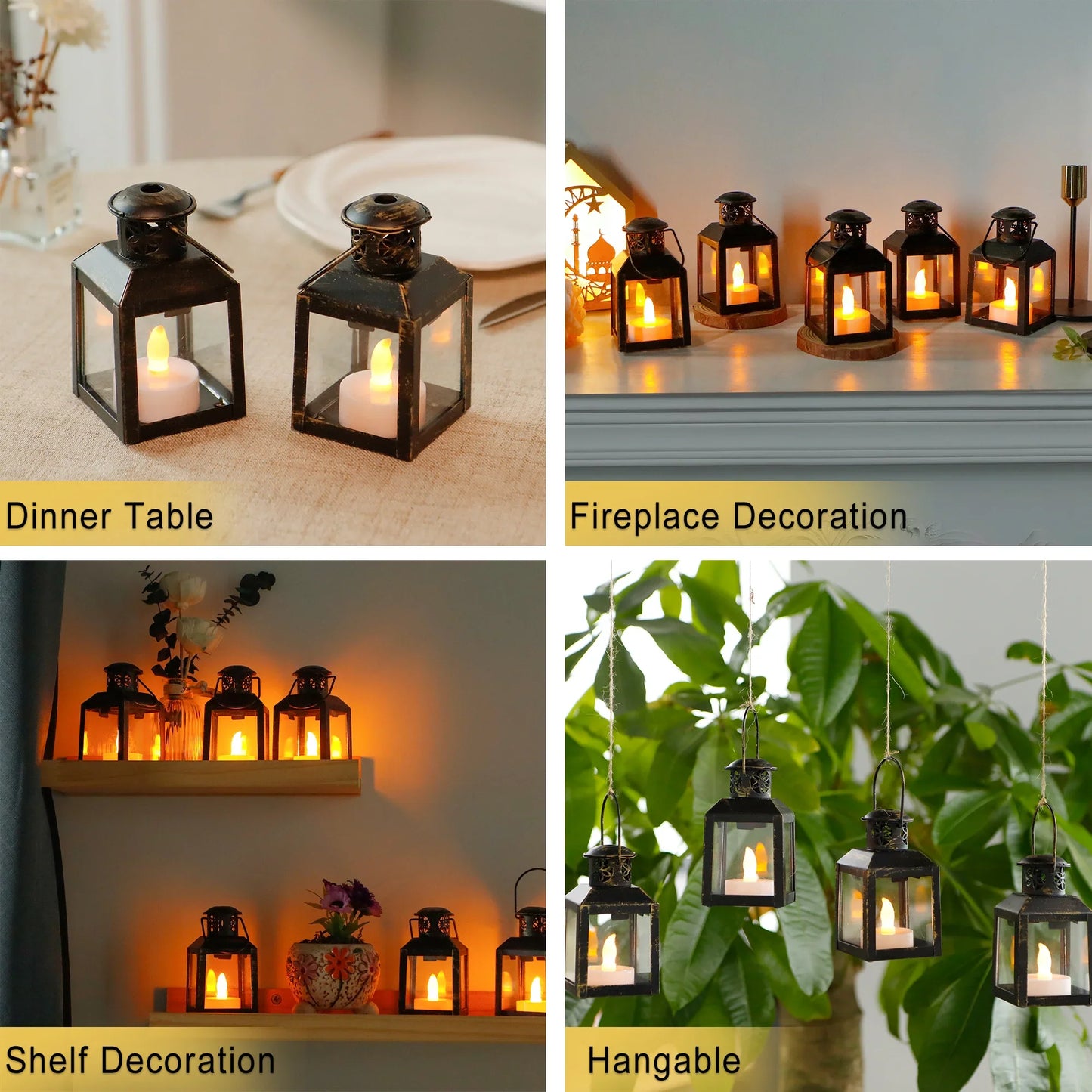 6 Pcs Small Metal Candle Lanterns Vintage Hanging House Tealight Lantern