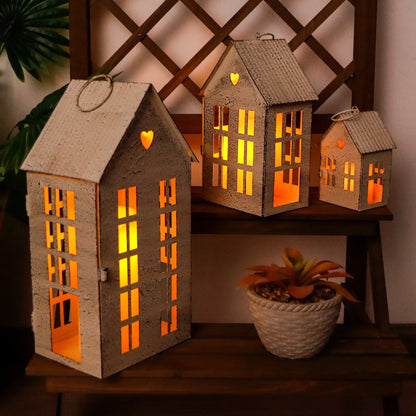 13.5"&9.5"&5.5"H Village Farmhouse House Candle Holders for Home Decor Patio Wedding