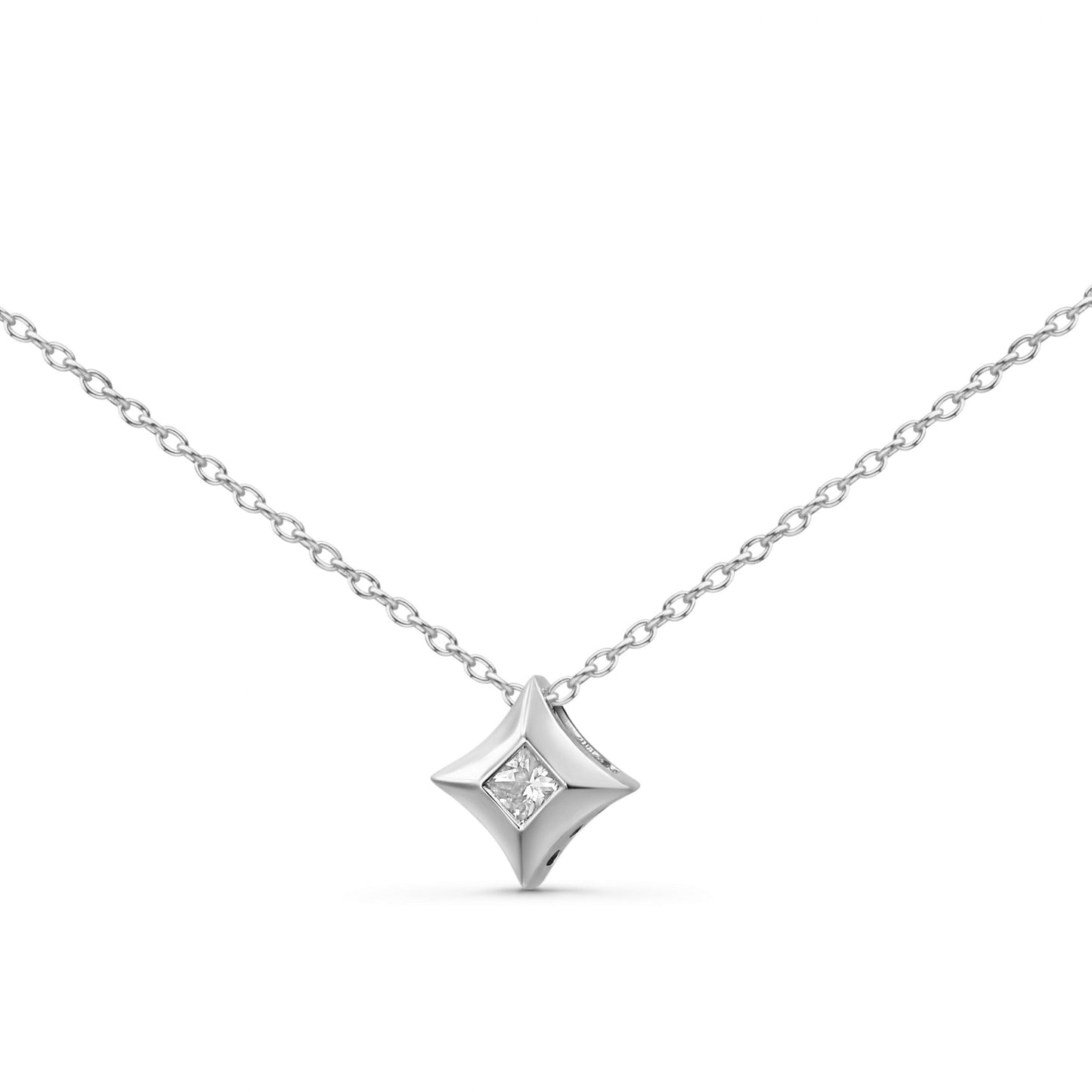 10K Yellow Gold 1/5 Cttw Bezel Set Princess Diamond Kite Shaped Solitaire Pendent Necklace