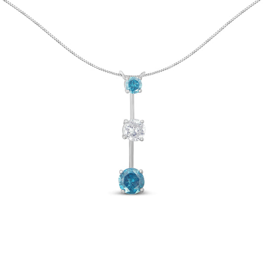 Collier avec pendentif en or blanc 14 carats et diamants blancs et bleus traités 1,5 carat (H-I, I1-I2)