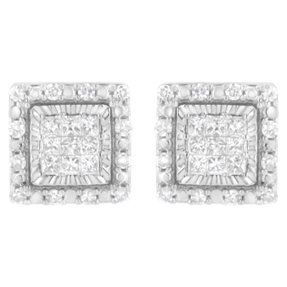 10K White Gold 1/2 cttw Invisible Set Princess-Cut Diamond Square Stud Earring (I-J Color, I1-I2 Clarity)