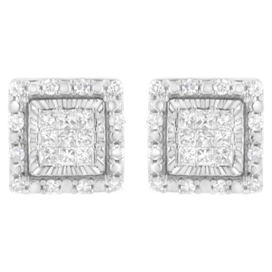 10K White Gold 1/2 cttw Invisible Set Princess-Cut Diamond Square Stud Earring (I-J Color, I1-I2 Clarity)