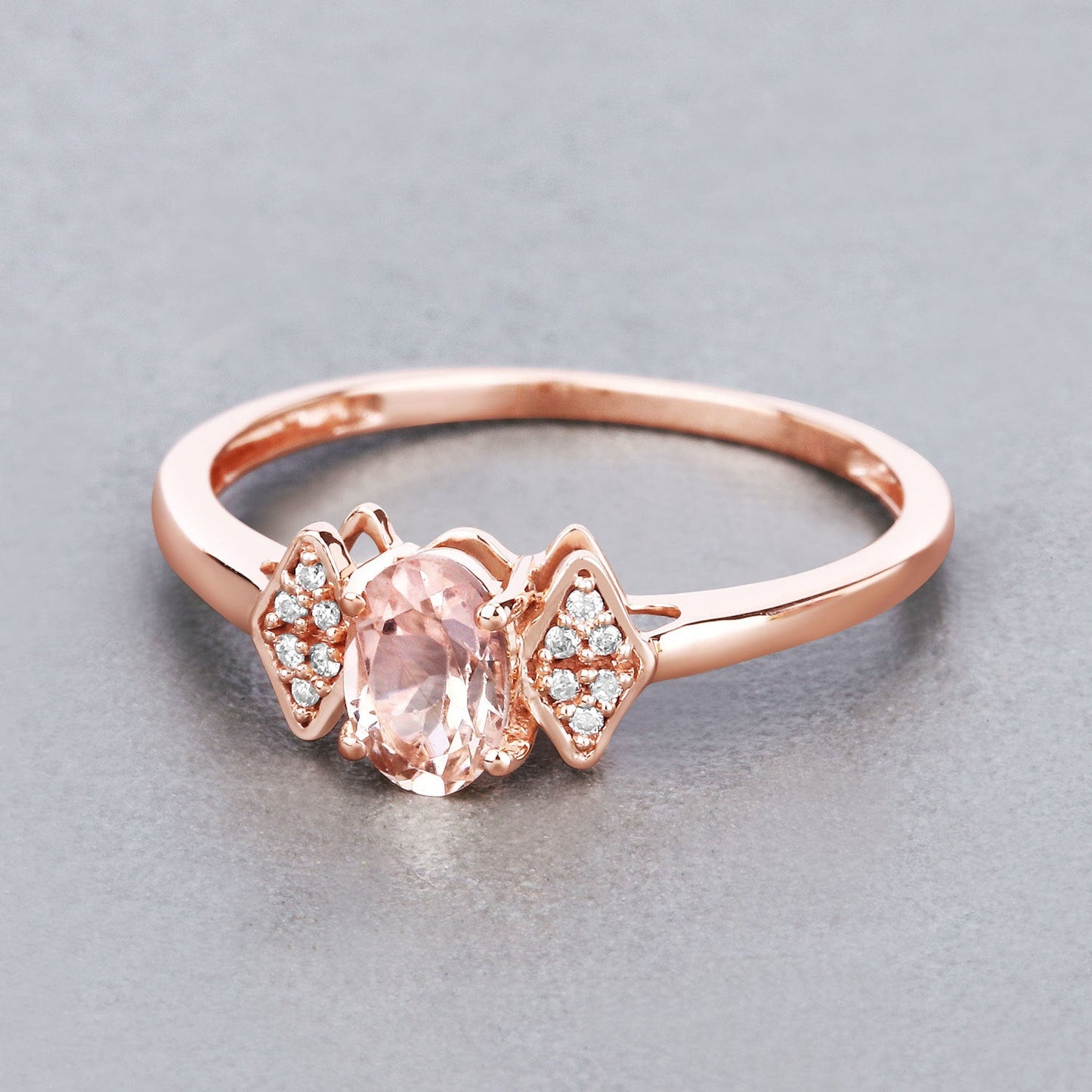 0.46 Carat Genuine Morganite and White Diamond 14K Rose Gold Ring