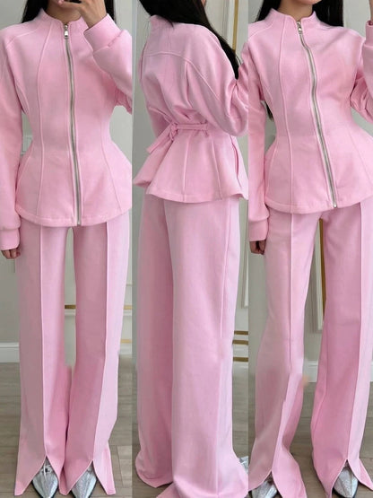 2026 Autumn High-End Light Luxury Chanel Style Outfit Two-Piece Set Solid Color Long-Sleeve Jacket European And American Amazon