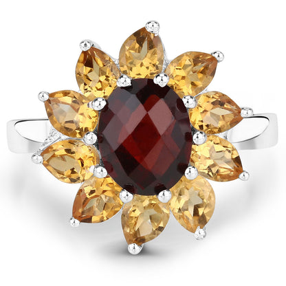 5.50 Carat Genuine Garnet and Citrine .925 Sterling Silver Ring