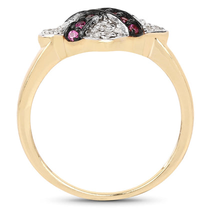 14K Yellow Gold Plated 0.57 Carat Genuine Ruby and White Cubic Zirconia .925 Sterling Silver Ring