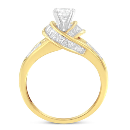 14K Two-Toned Gold Round, Baguette and Princess Cut Diamond Ring (1 1/8 Cttw, H-I Color, SI2-I1 Clarity) - Size 6