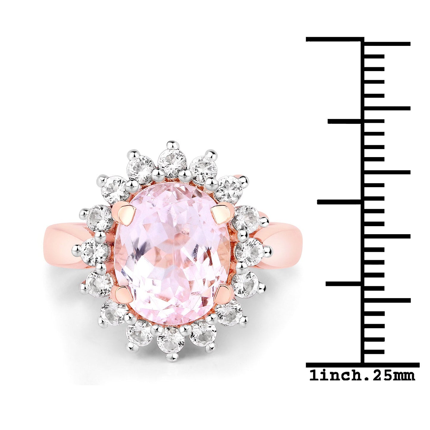 5.56 Carat Genuine Kunzite and White Topaz .925 Sterling Silver Ring