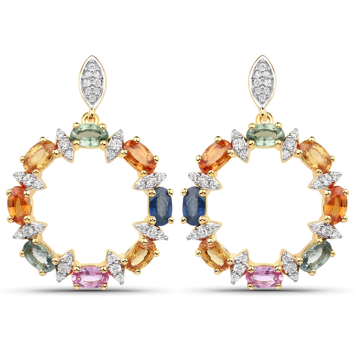 4.12 Carat Genuine Multi Sapphire .925 Sterling Silver Earrings