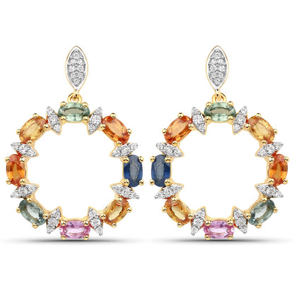 4.12 Carat Genuine Multi Sapphire .925 Sterling Silver Earrings