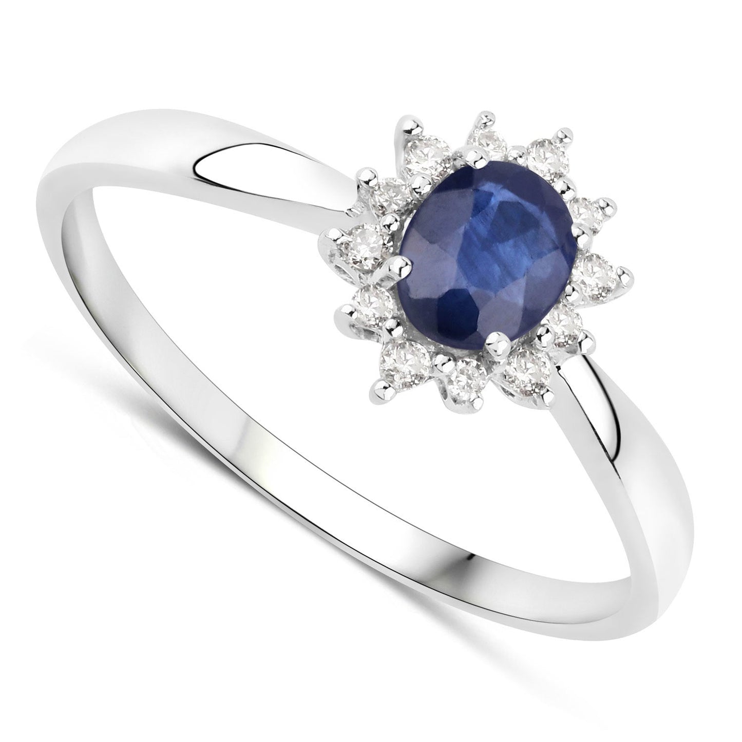 0.44 Carat Genuine Blue Sapphire and White Diamond 14K White Gold Ring