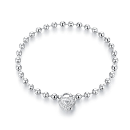 925 Sterling Silver White Gold Plated 17cm Bracelet with CZ Paved Setting for Women