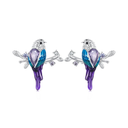 925 Sterling Silver Enamel Process Pavé Setting CZ Earrings