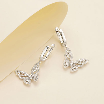 925 Sterling Silver Earrings with Pavé Setting CZ, 37x19mm for Women