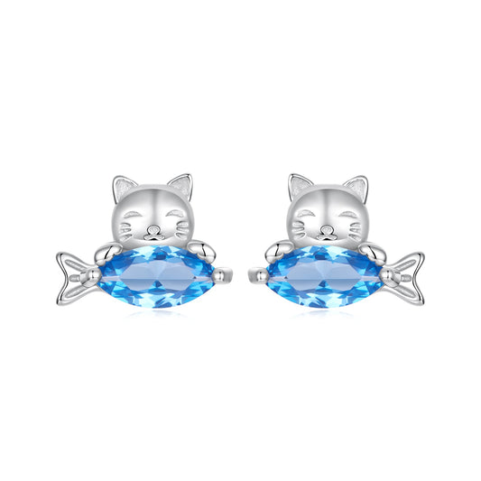 Boucles d'oreilles pour femme en argent sterling 925, plaqué or blanc et oxyde de zirconium (0,8 cm)