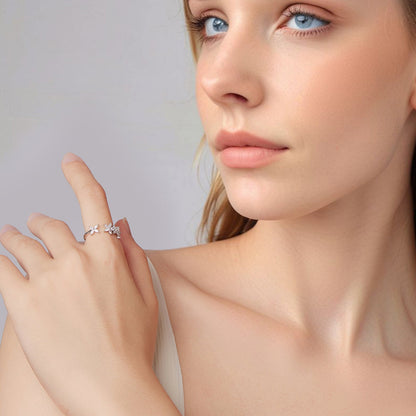925 Sterling Silver White Gold Plated Pavé Setting CZ Flower Ring for Women