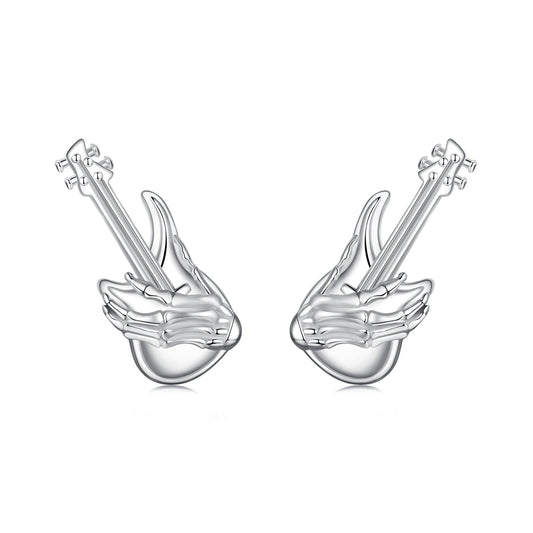 925 Sterling Silver Earrings for Women with White Gold Plating, Size 1.5x0.6cm