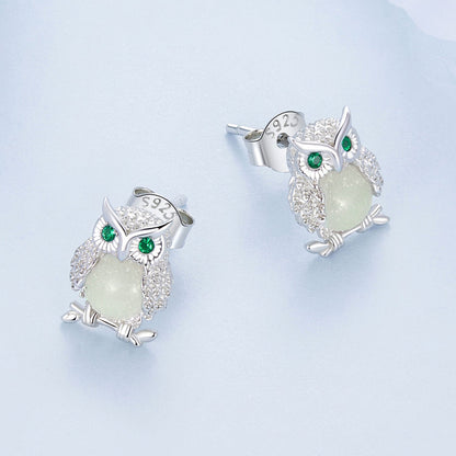 925 Sterling Silver Plated Platinum Luminous Stone Earrings 10*8mm for Women