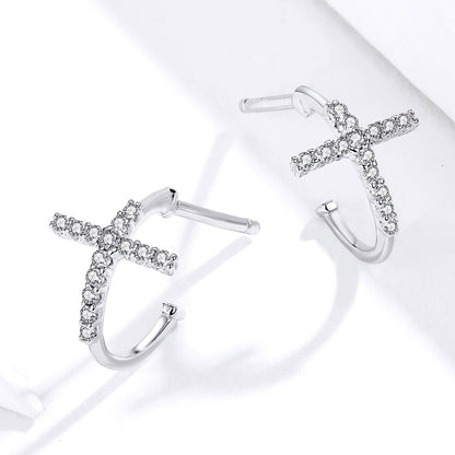 S925 Sterling Silver Earrings with Pavé Set CZ in Platinum Finish