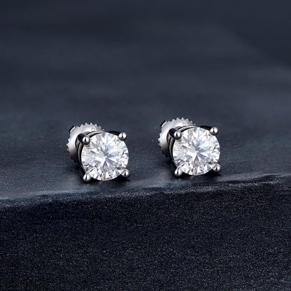 925 Sterling Silver Earrings with Moissanite in Style S, 0.5cm for Women