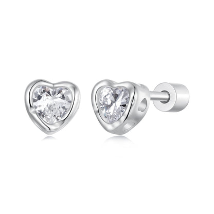 925 Sterling Silver Earrings with Plated White Gold & Pavé Setting CZ, 0.5cm for Women