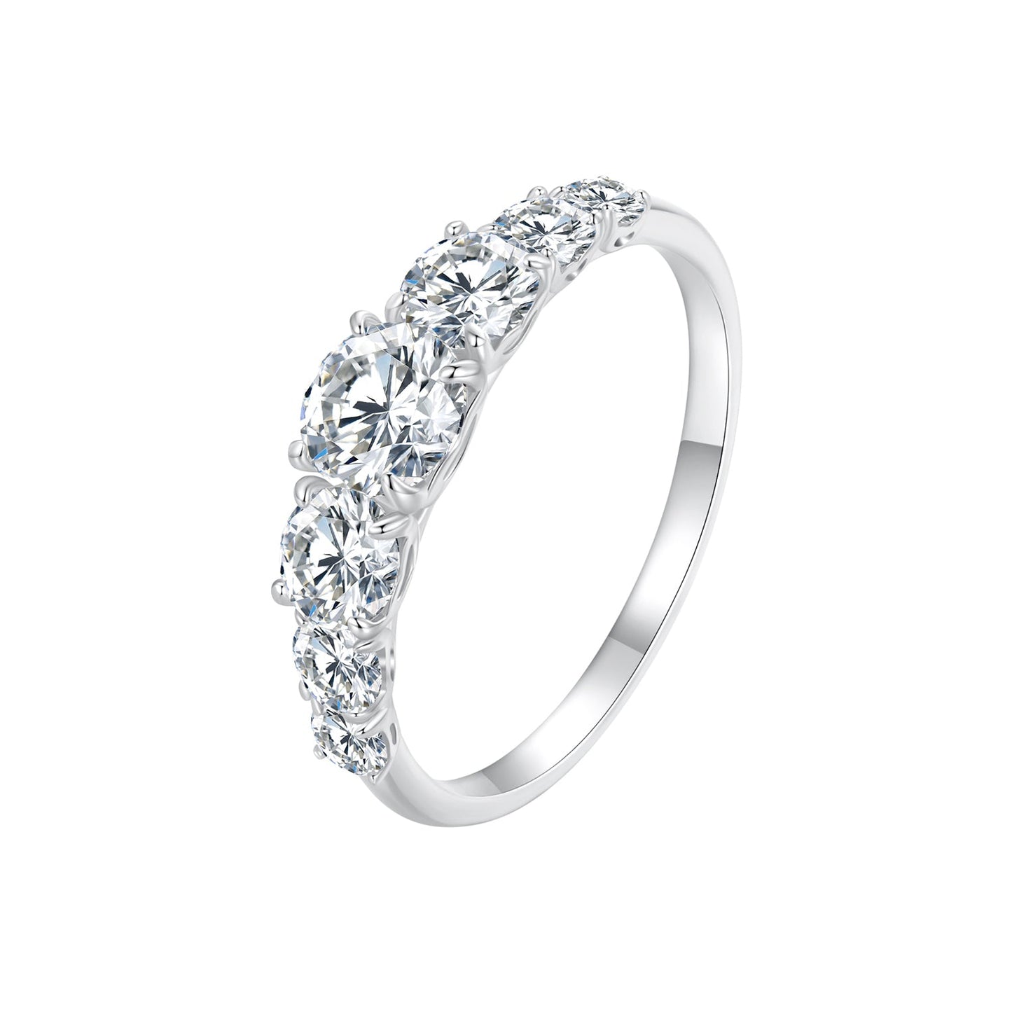 925 Sterling Silver Moissanite Engagement Ring with 5mm, 4mm, 3mm, 2.5mm Stones for Women