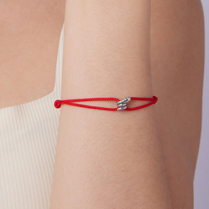 925 Sterling Silver Adjustable Bracelet with CZ and Cotton Rope for Women