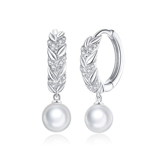 Boucles d'oreilles en argent sterling 925 avec perles de nacre de qualité et oxydes de zirconium