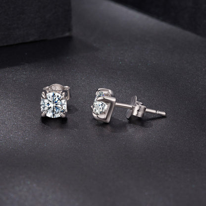 925 Sterling Silver & Moissanite Earrings - White Gold Plated, 0.5ct, Style S for Women