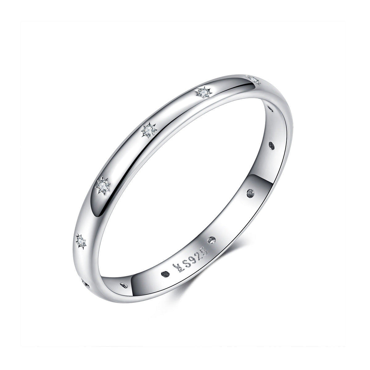 925 Sterling Silver Size 6.0 Plated Platinum Pavé Setting CZ Ring for Women