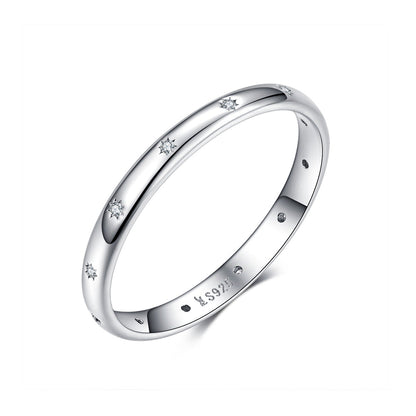 925 Sterling Silver Size 6.0 Plated Platinum Pavé Setting CZ Ring for Women