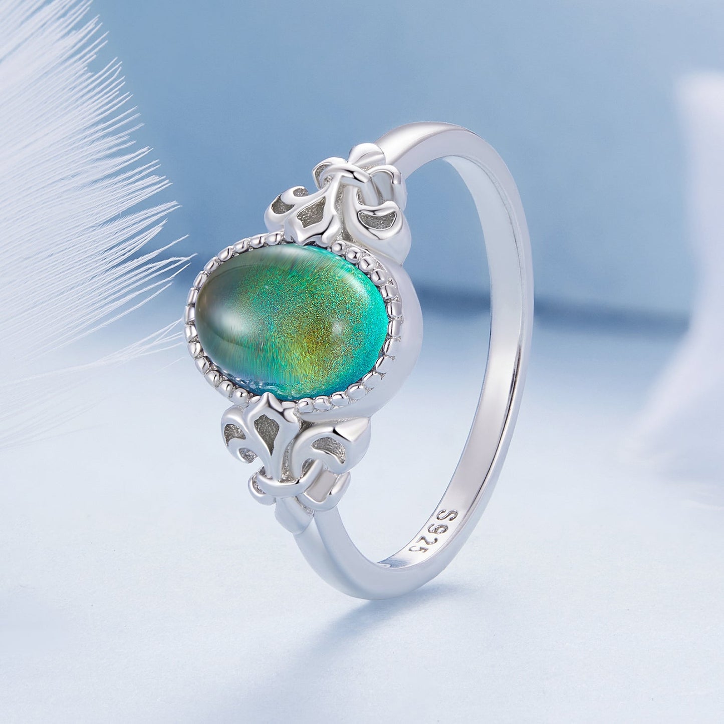 925 Sterling Silver Ring 1.7mm Size 6.0 with Transparent Glass for Women