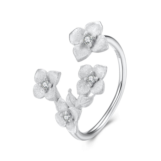 925 Sterling Silver Women's Ring with Pavé Set CZ and White Gold Plating - Style E