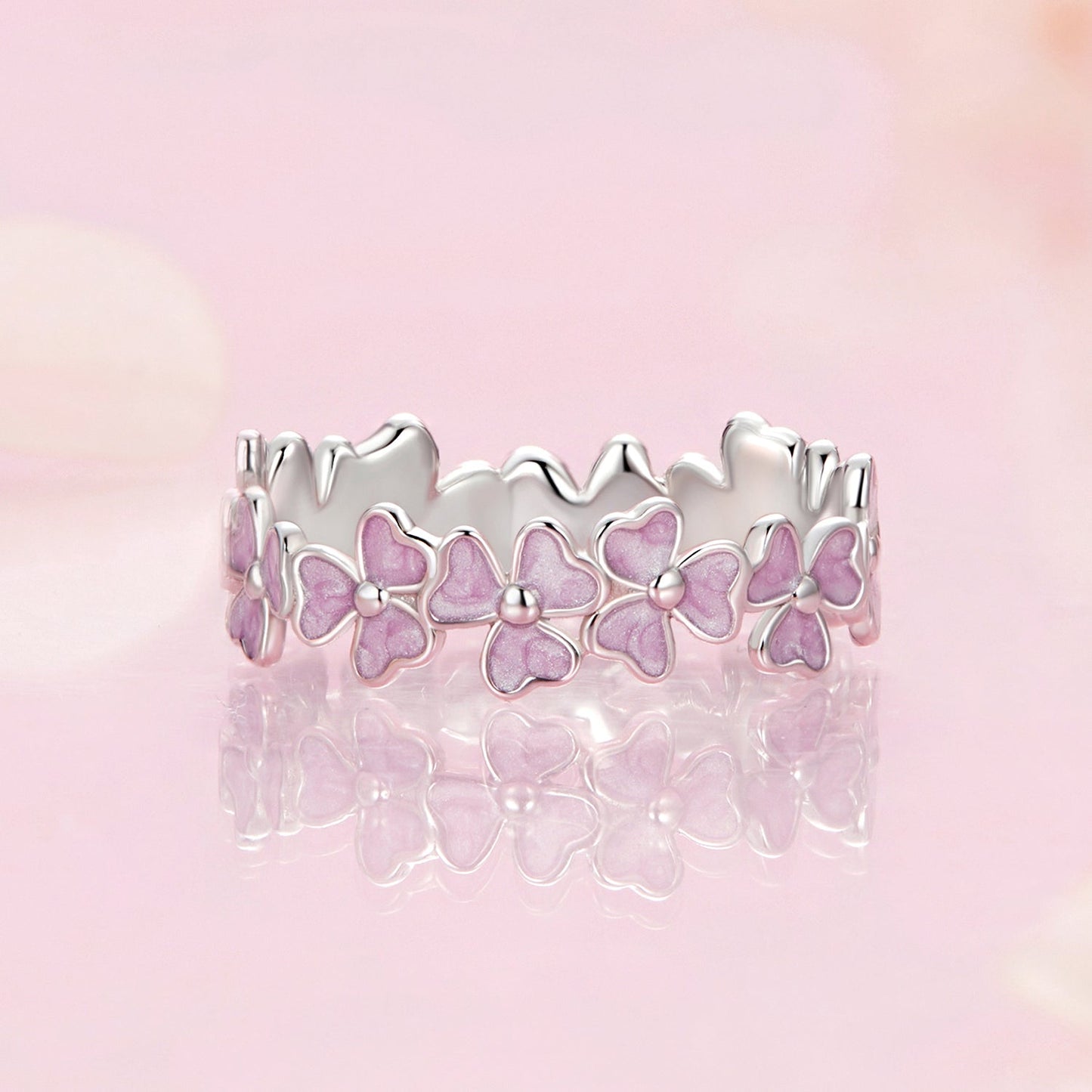925 Sterling Silver Enamel Platinum Plated Ring Size 6 for Women