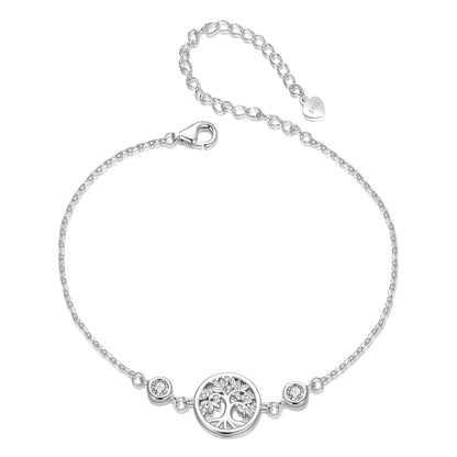 925 Sterling Silver White Gold Plated Bracelet with CZ Pendant