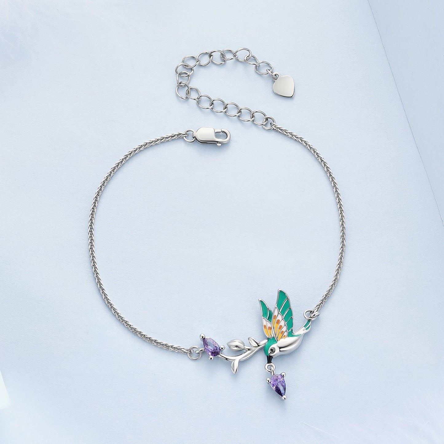 925 Sterling Silver Enamel Plated Platinum Bracelet with CZ, Adjustable Length for Women