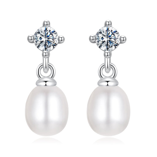 925 Sterling Silver Moissanite 0.10 Carat Earrings with Freshwater Pearl for Women