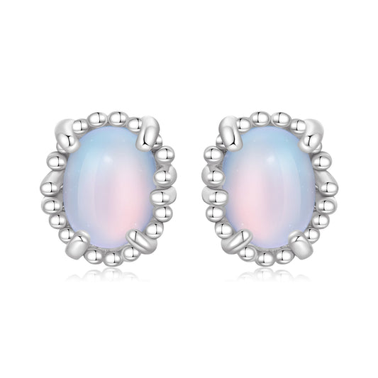 925 Sterling Silver Earrings for Women with Transparent Glass, 1.0*0.9cm