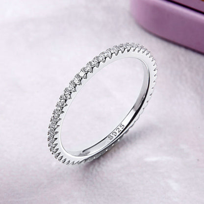925 Sterling Silver Platinum Plated CZ Pavé Setting Ring Size 5.0 for Women