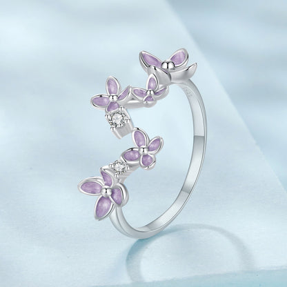 925 Sterling Silver White Gold Plated Ring with Enamel and CZ for Women