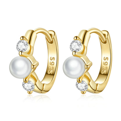 925 Sterling Silver Pavé CZ Gold Plated 1x0.5cm Earrings for Women