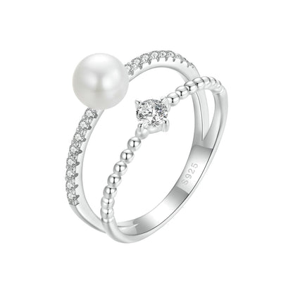 925 Sterling Silver & Moissanite Ring with Freshwater Pearl - Size 6 - Women's Jewelry