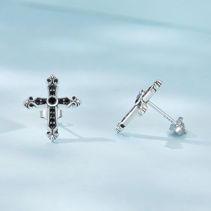 925 Sterling Silver Earrings with Pavé Setting CZ in Oxidized Silver, 15x12mm for Women