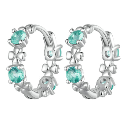 925 Sterling Silver Earrings with Transparent Glass in Size 14mm for Women