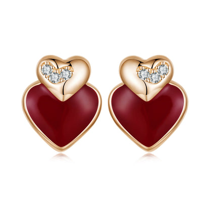 925 Sterling Silver Earrings with Enamel Finish and Pavé Setting in Rose Gold