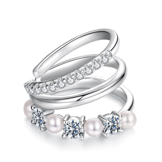 925 Sterling Silver Earrings with Moissanite and Freshwater Pearl for Women, 1.2*1.7cm, White Gold Plated