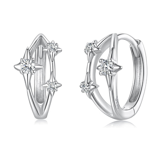 925 Sterling Silver Earrings with Pavé Setting CZ in White Gold for Women