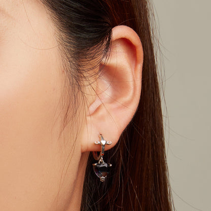 925 Sterling Silver Earrings with Pavé Setting CZ - Oxidized Silver - 2.3cm x 0.9cm - For Women