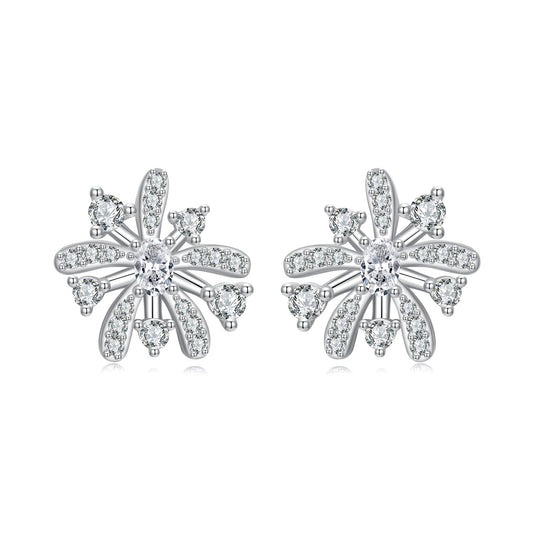 Boucles d'oreilles en argent sterling 925 avec zircons cubiques pavés finition or blanc, 1.1*1.0cm