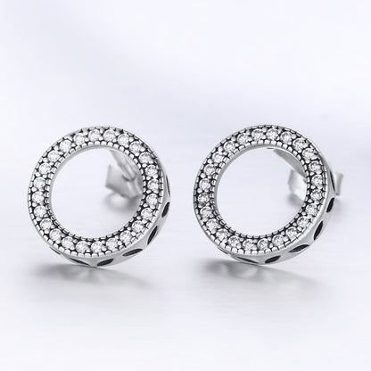925 Sterling Silver Oxidized Pavé Setting CZ Earrings 1.1cm for Women